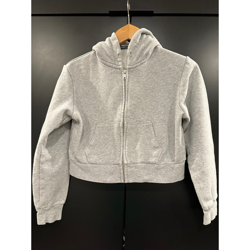 Brandy Melville Gray Crystal Cropped Zip Up Hoodie Sweatshirt MH123-Z094